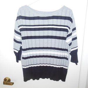 Apt. 9 Women's 3/4 Sleeve Gray, Black & White Sweater -Horizontal stripes- Large
